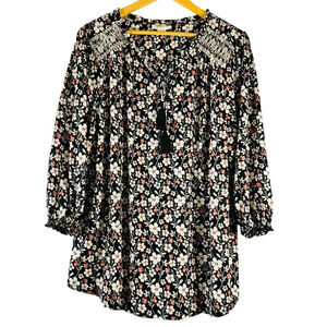 Style & Co. Floral Black Pink Cottage Peasant Tassel Blouse Size Women's 2x